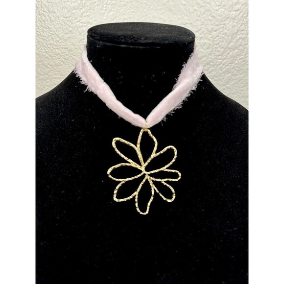 NEW Free People Annabelle Choker Blush Pink Fairy Velvet Necklace Ethereal Gold - Picture 1 of 4
